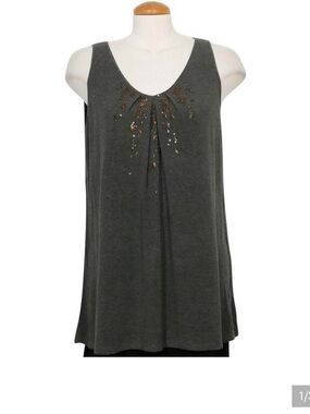 NWT! Eileen Fisher Size L Charcoal Gray Sleeveless Tank with Metallic Accents